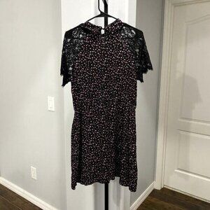 Louche Black Floral Print Collared Short Sleeves Mini Dress Women's Size 10 NWT